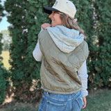 Olive Quilted Vest with Hoodie