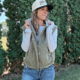 Olive Quilted Vest with Hoodie