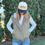 Olive Quilted Vest with Hoodie