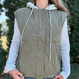 Olive Quilted Vest with Hoodie