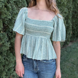 Smocked Embroidered Linen Top