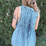 Pleated Sleeveless Denim Romper