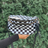 Trendy Black Checkered Sling Bag