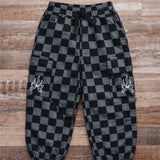 Black Checkered Flame Cargo Joggers