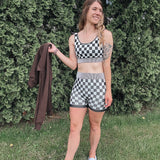 Black Checkmate Biker Shorts Set