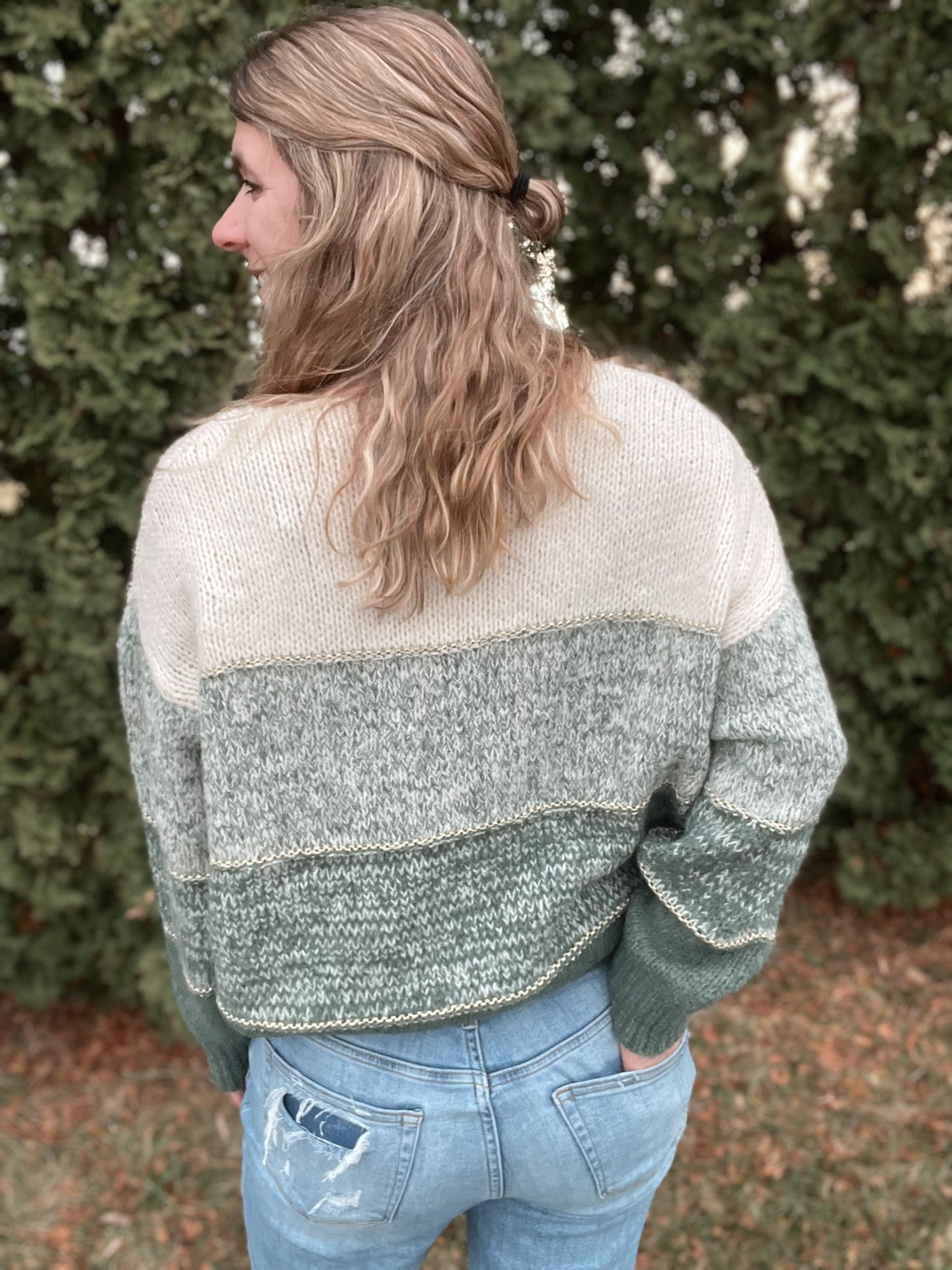 Green Striped Knit Sweater