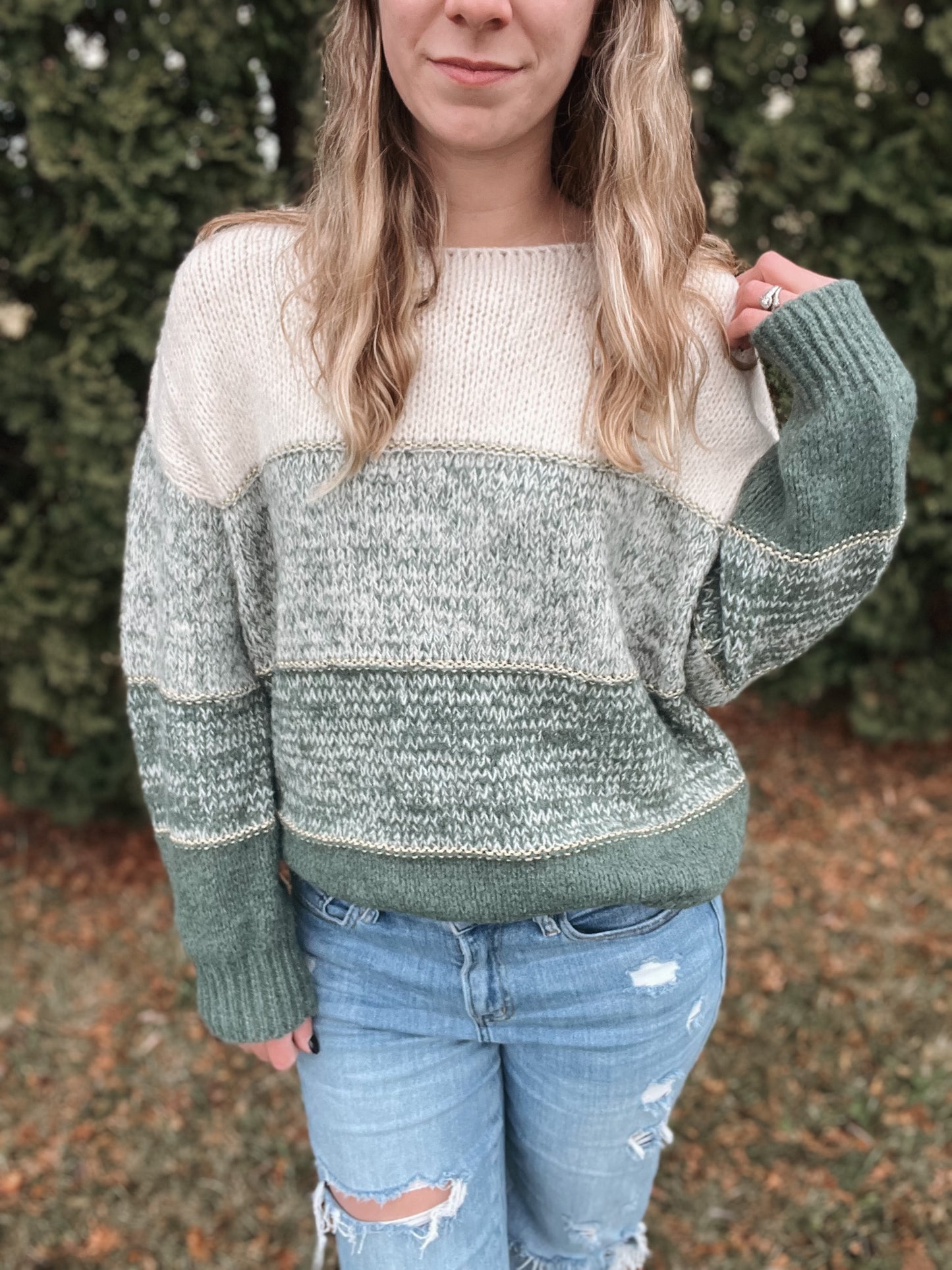 Green Striped Knit Sweater