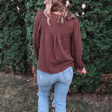 Chocolate Gauze Button Top