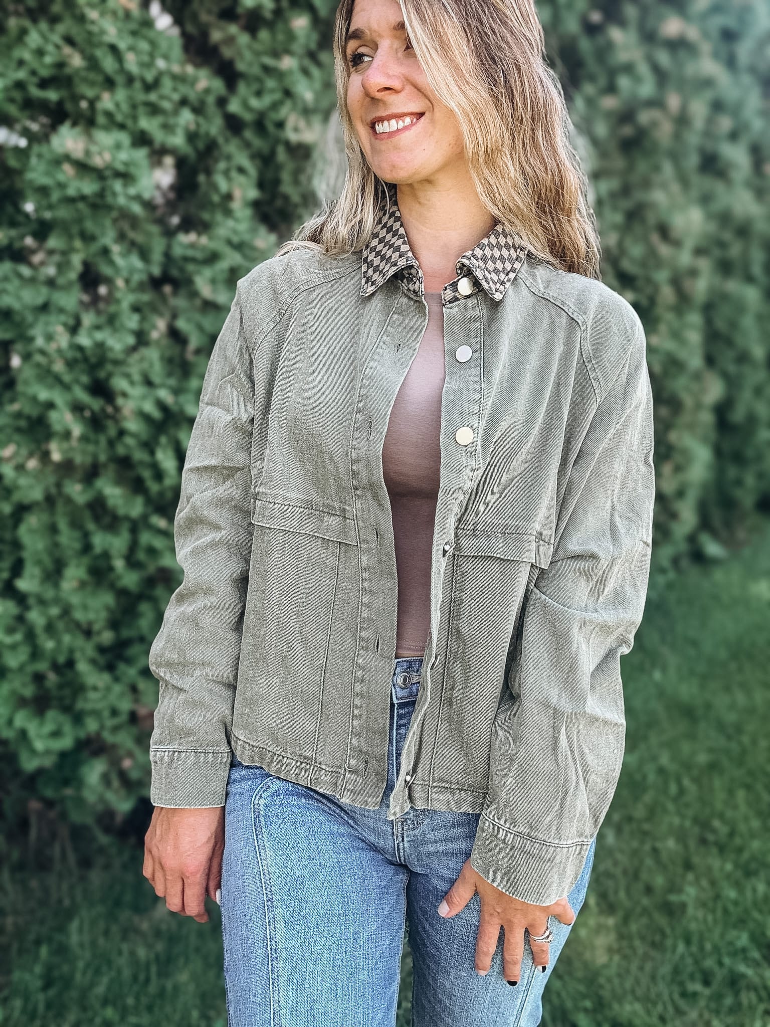Jackets "Check You Out" Olive Twill Jacket Raising Brave Boutique