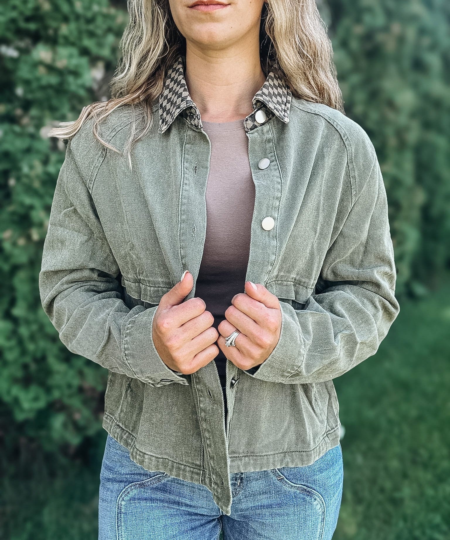 Jackets "Check You Out" Olive Twill Jacket Raising Brave Boutique