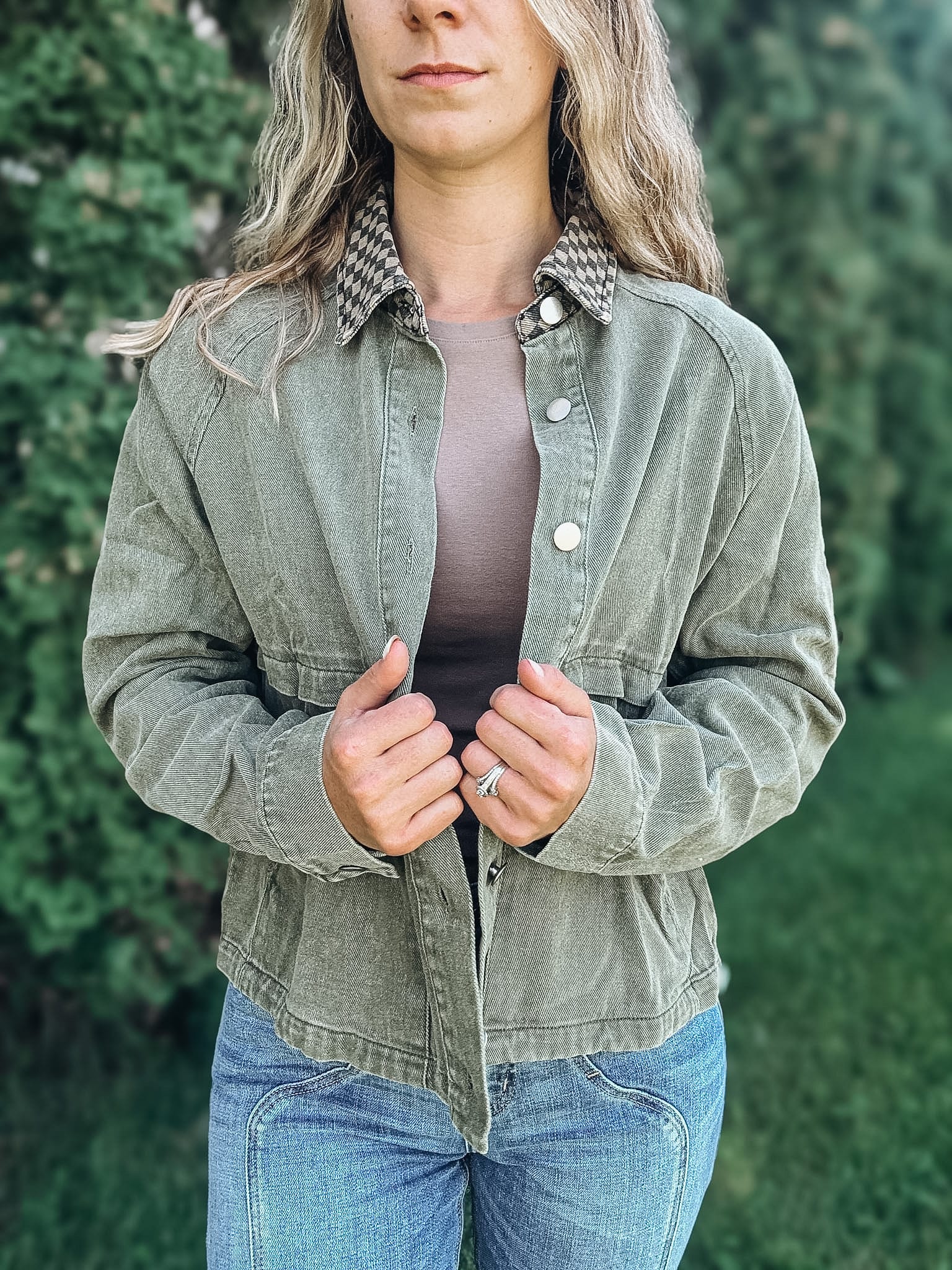 Jackets "Check You Out" Olive Twill Jacket Raising Brave Boutique