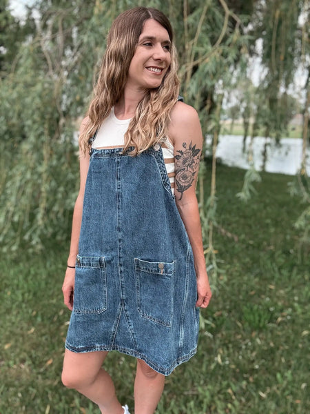 white christmas dresses Denim Mini Overall Dress – Inspired Wings Fashion main image 0