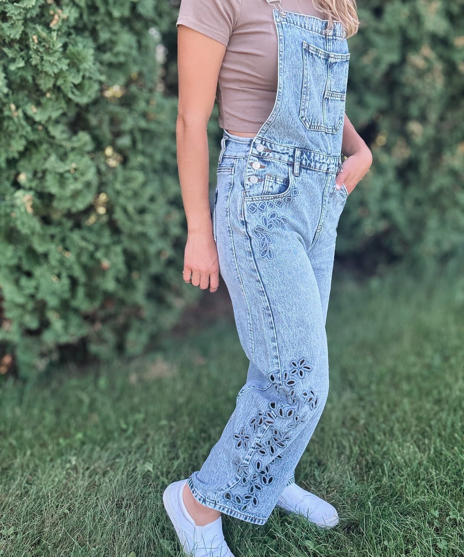 Barrel Embroidered Floral Overalls Raising Brave Boutique