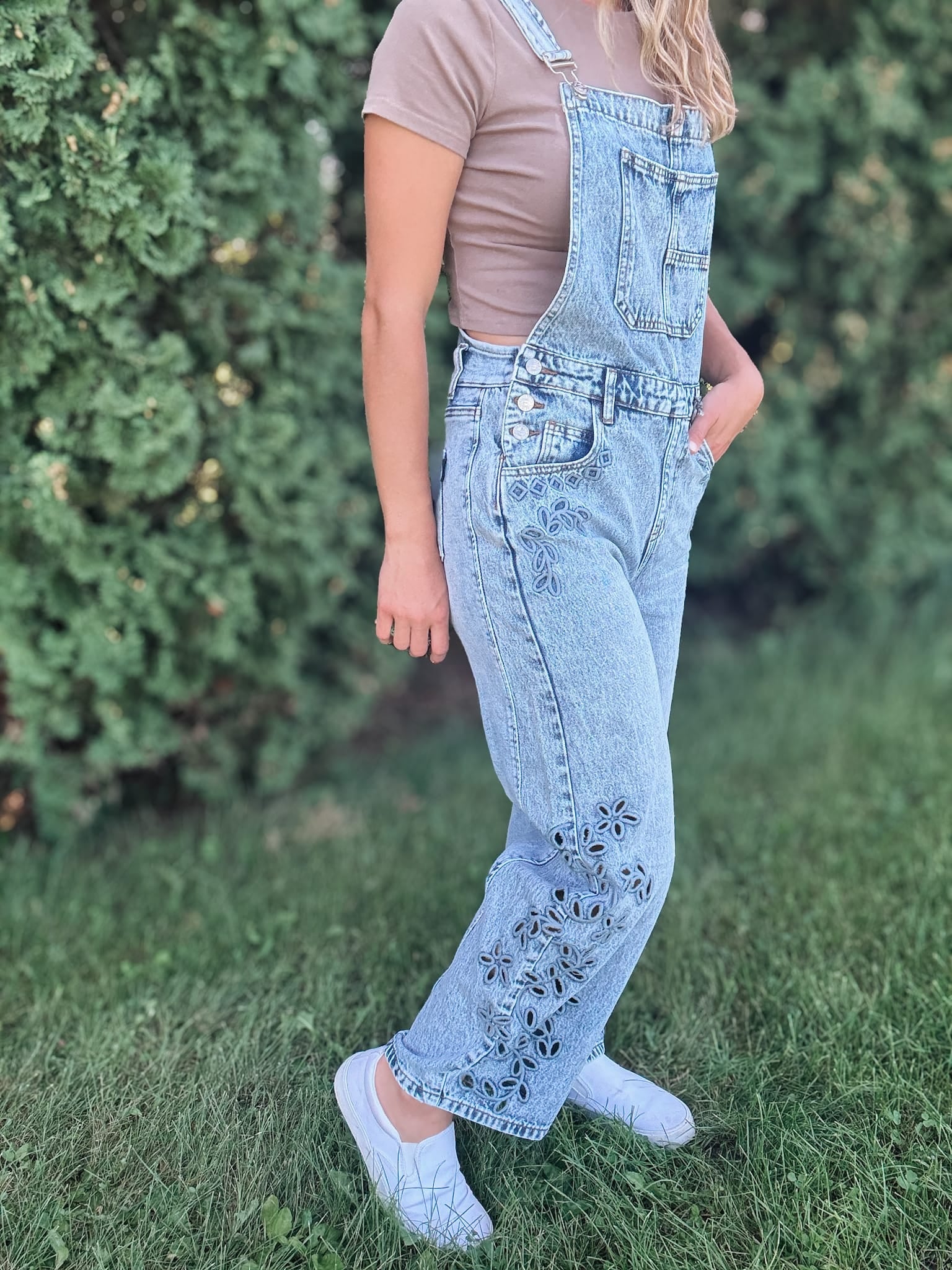 Barrel Embroidered Floral Overalls Raising Brave Boutique