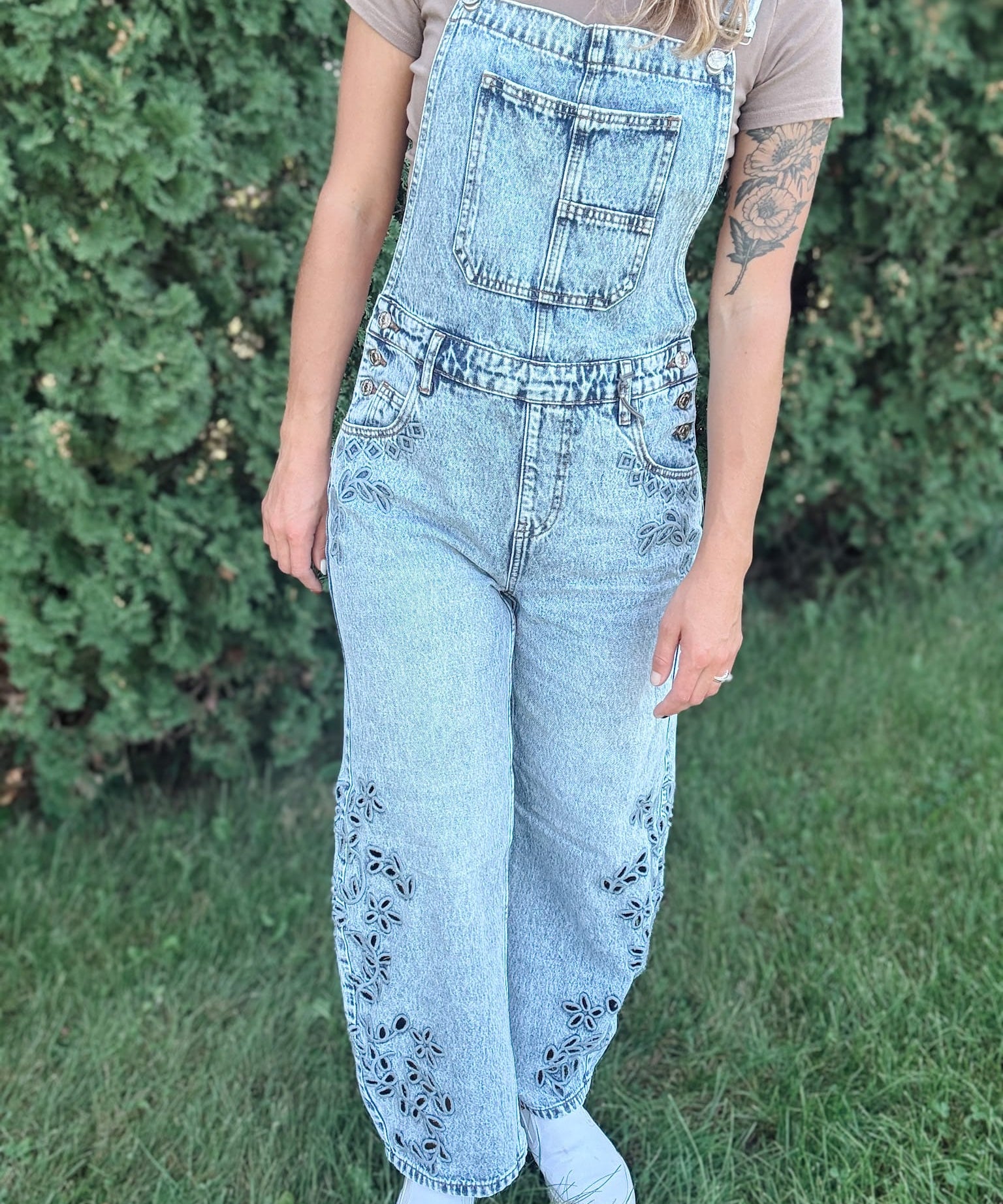 Barrel Embroidered Floral Overalls Raising Brave Boutique