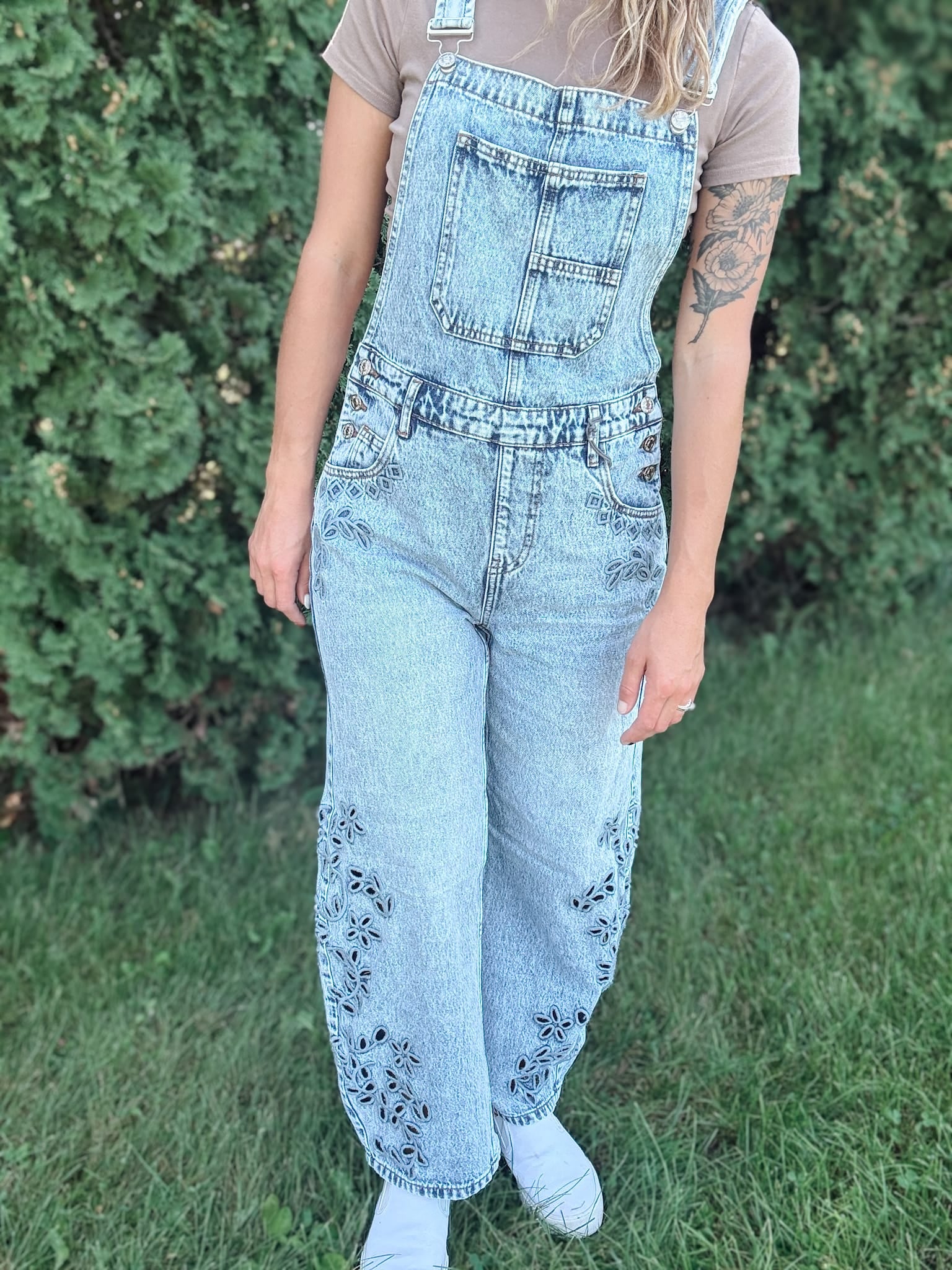 Barrel Embroidered Floral Overalls Raising Brave Boutique