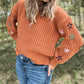 Floral Sleeve Rust Sweater