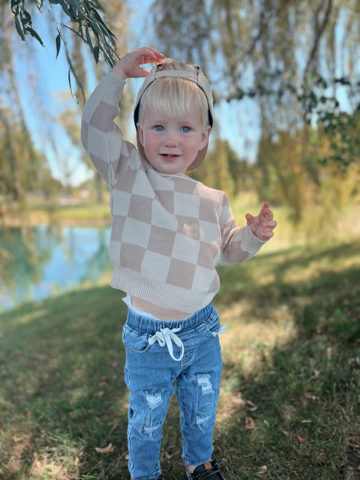 Checkered Knit Neutral Sweater