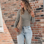 Women's Long Sleeve Top Easy Days Olive Striped Top Raising Brave Boutique
