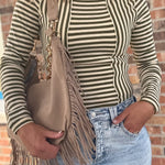 Women's Long Sleeve Top Easy Days Olive Striped Top Raising Brave Boutique