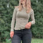 Women's Long Sleeve Top Easy Days Olive Striped Top Raising Brave Boutique