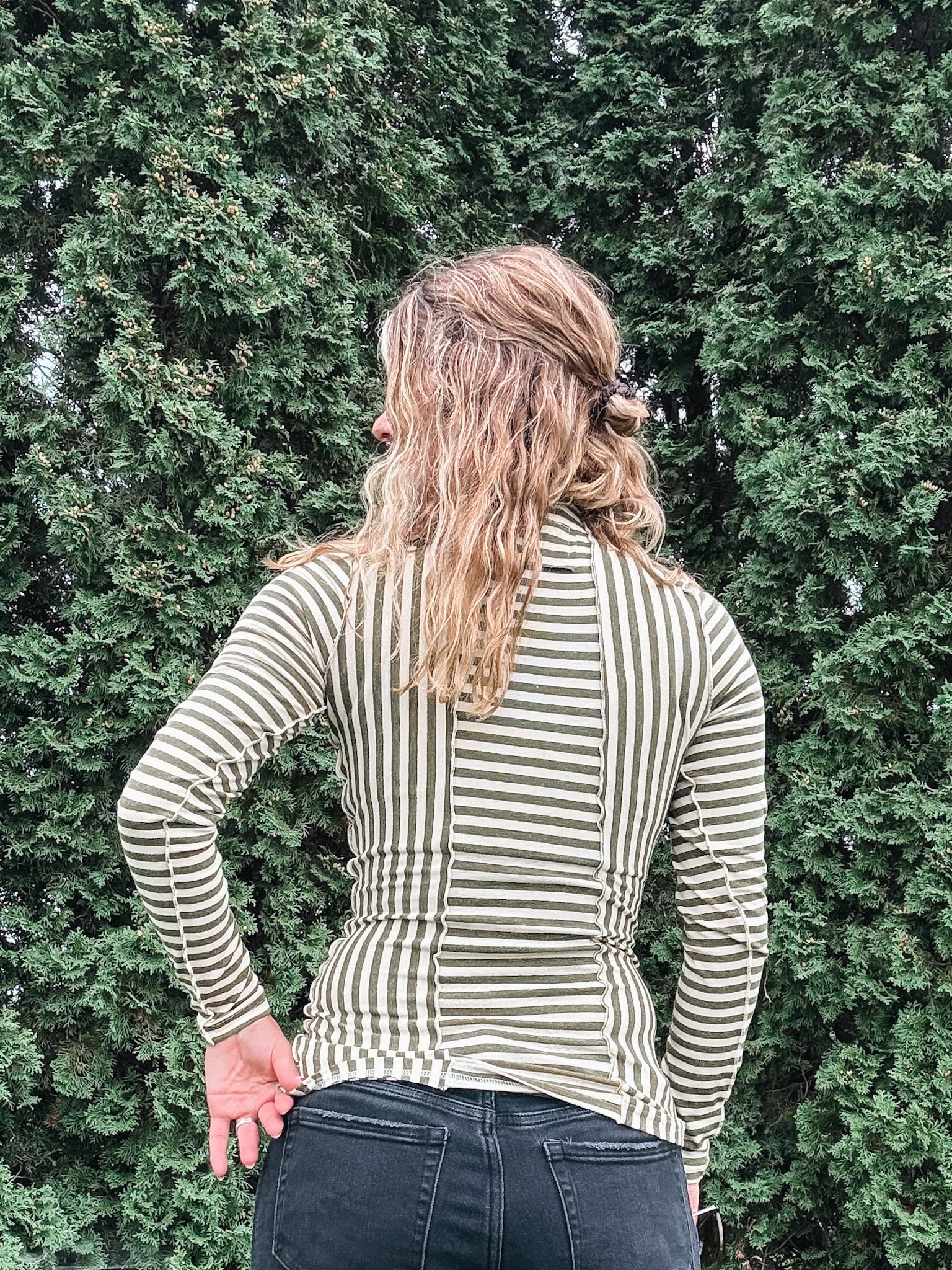 Women's Long Sleeve Top Easy Days Olive Striped Top Raising Brave Boutique