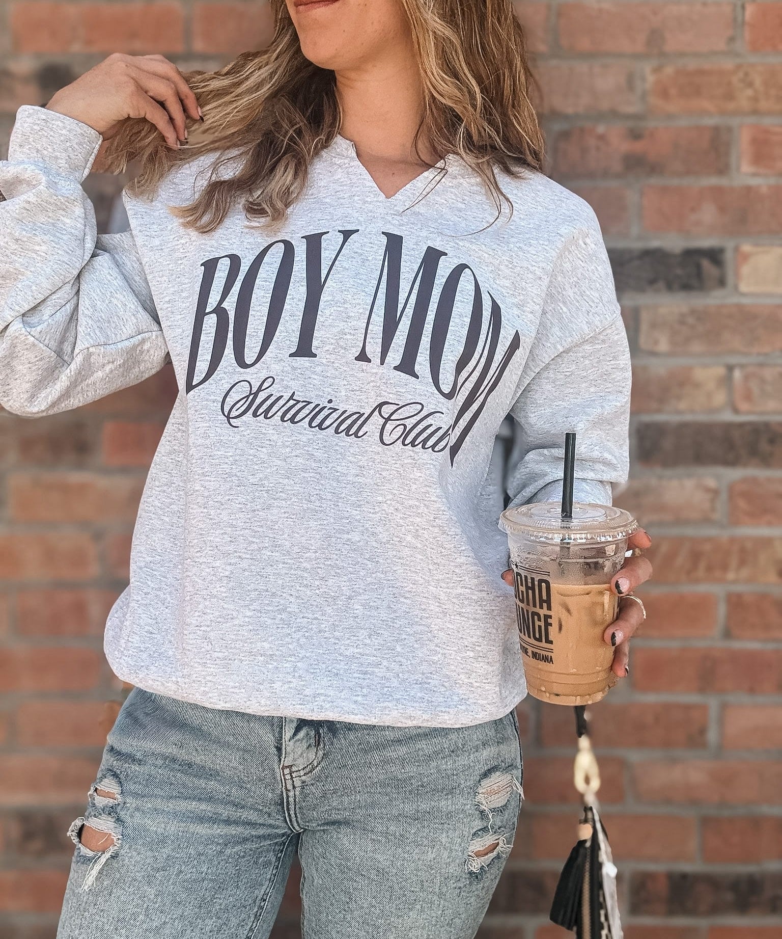 Sweatshirt Boy Mom Split Neck Crewneck Raising Brave Boutique