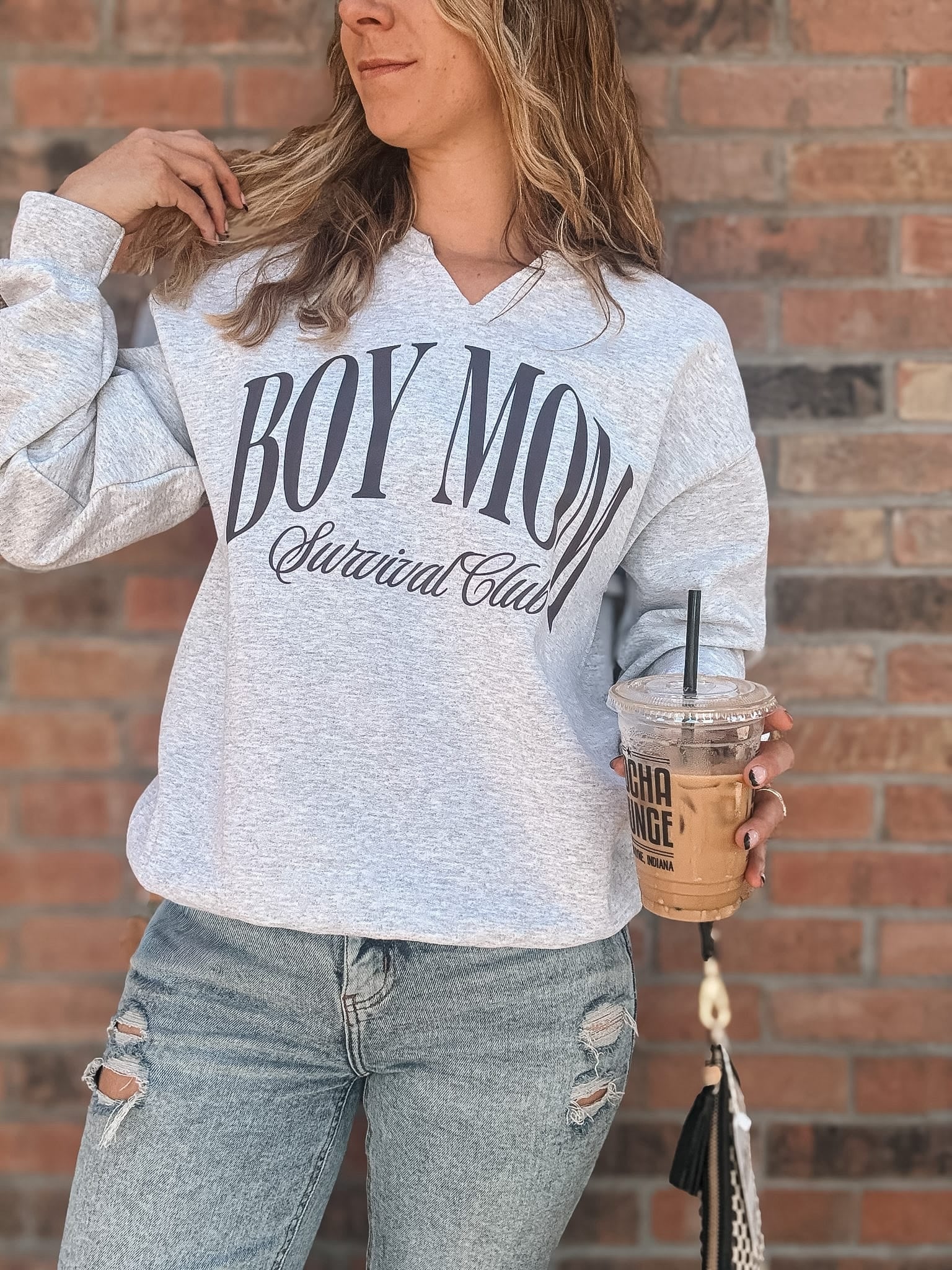 Sweatshirt Boy Mom Split Neck Crewneck Raising Brave Boutique