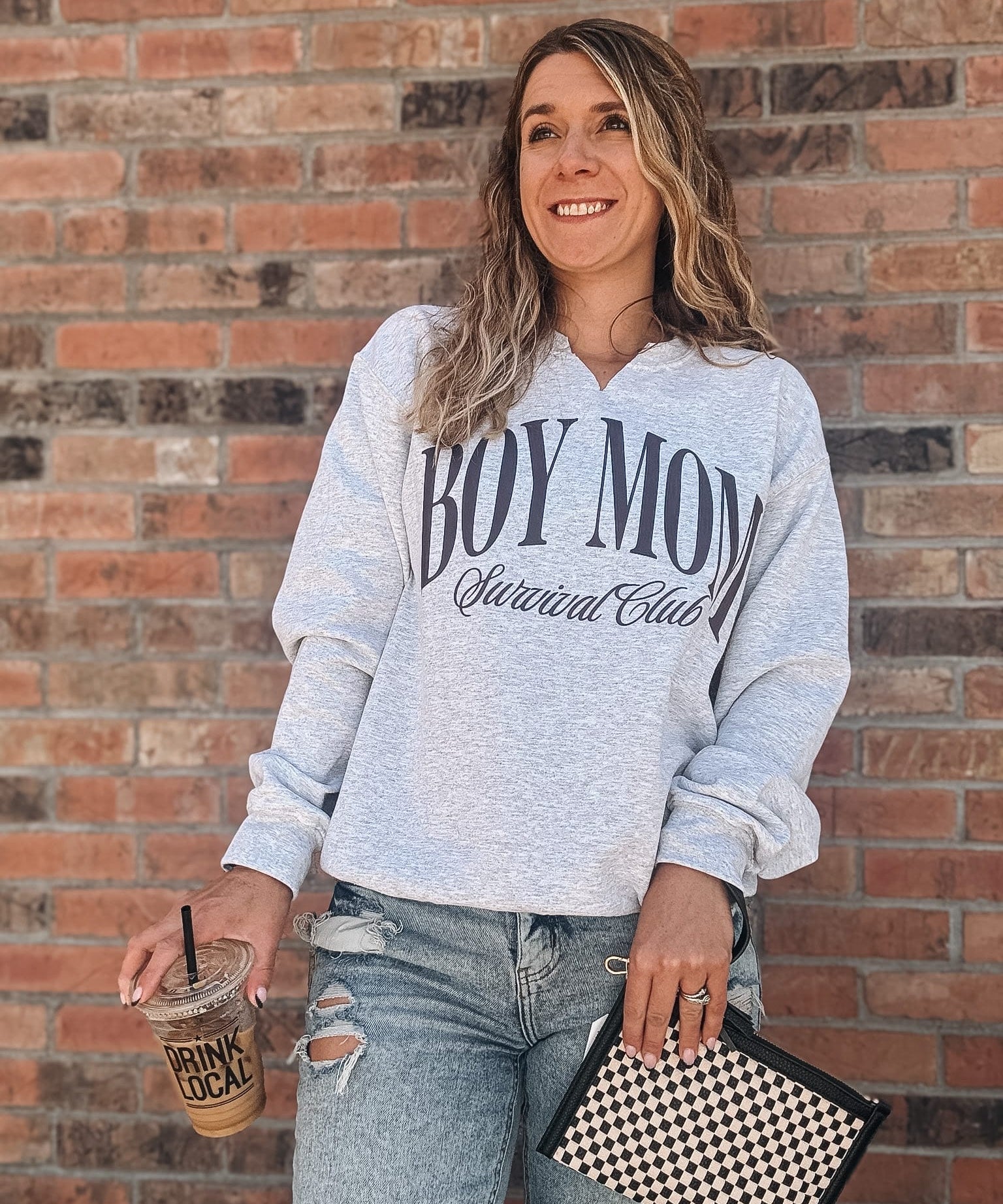 Sweatshirt Boy Mom Split Neck Crewneck Raising Brave Boutique