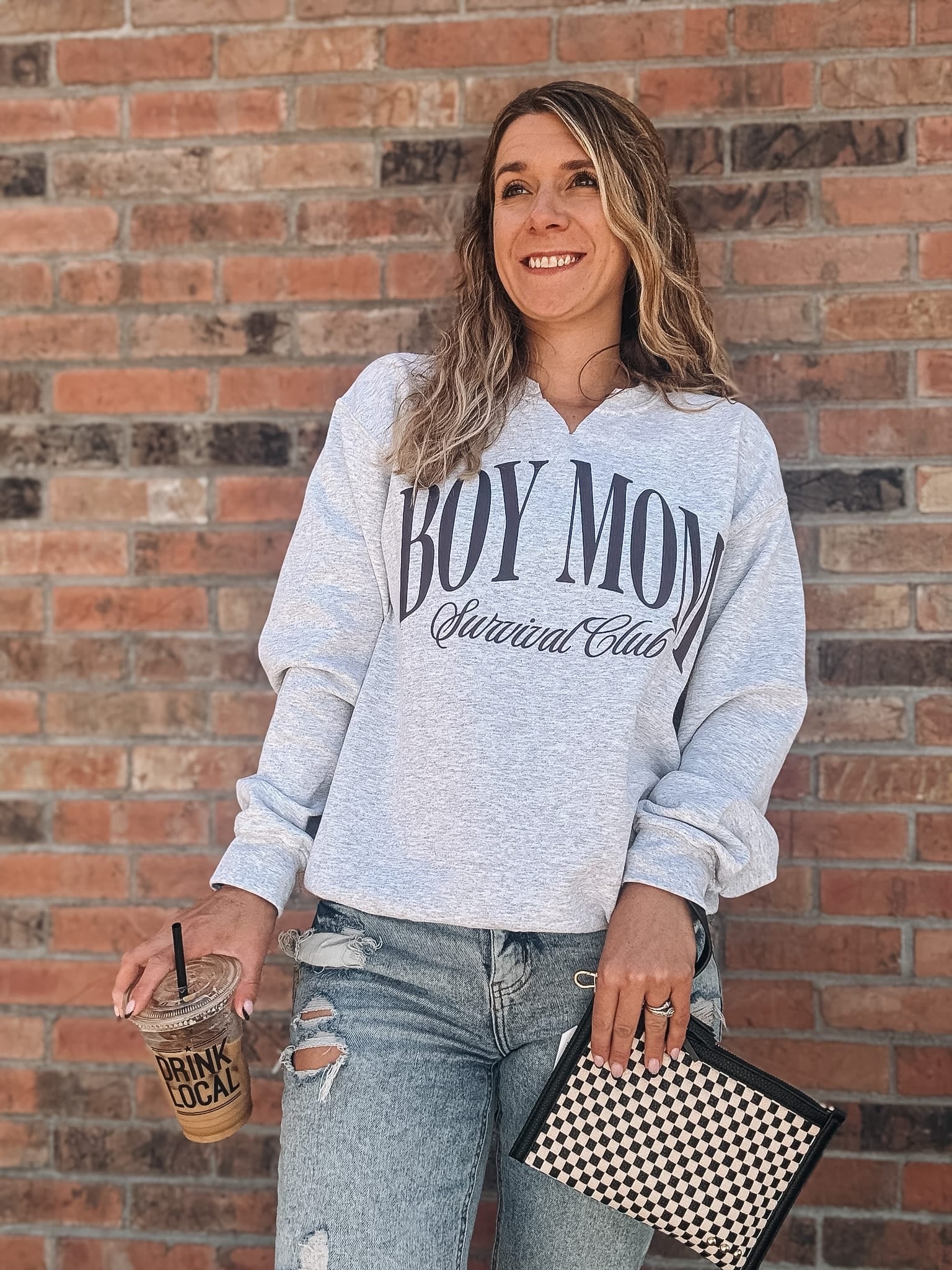 Sweatshirt Boy Mom Split Neck Crewneck Raising Brave Boutique