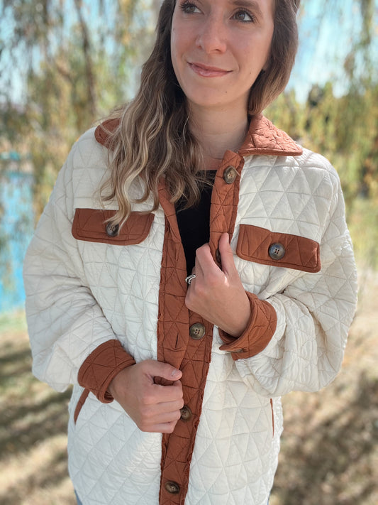 Camel Quilted Button Jacket