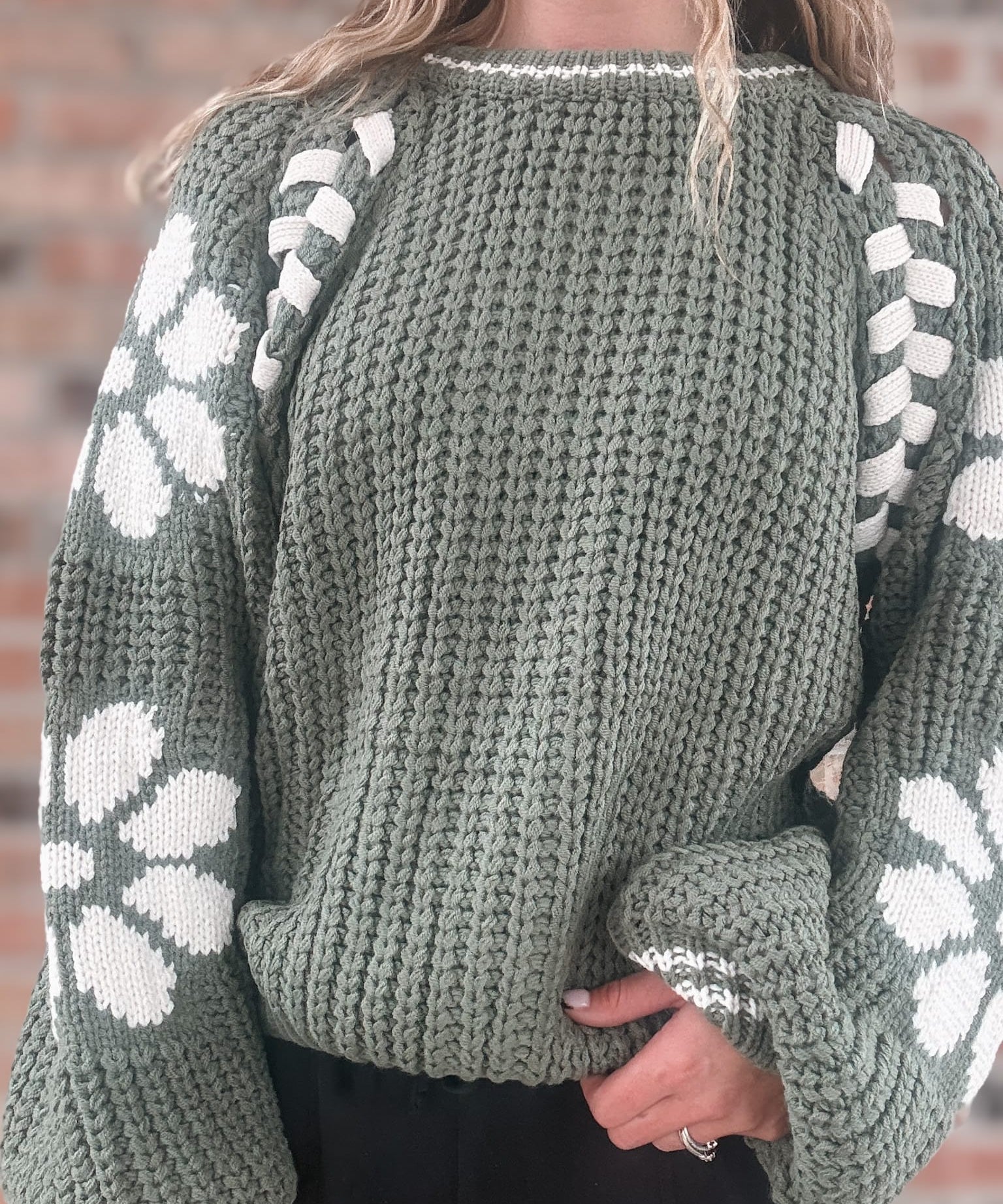 Sweaters Dolly Floral Green Sweater Raising Brave Boutique