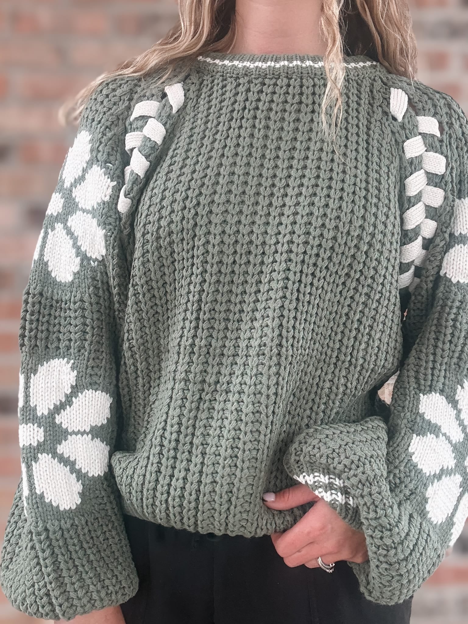 Sweaters Dolly Floral Green Sweater Raising Brave Boutique