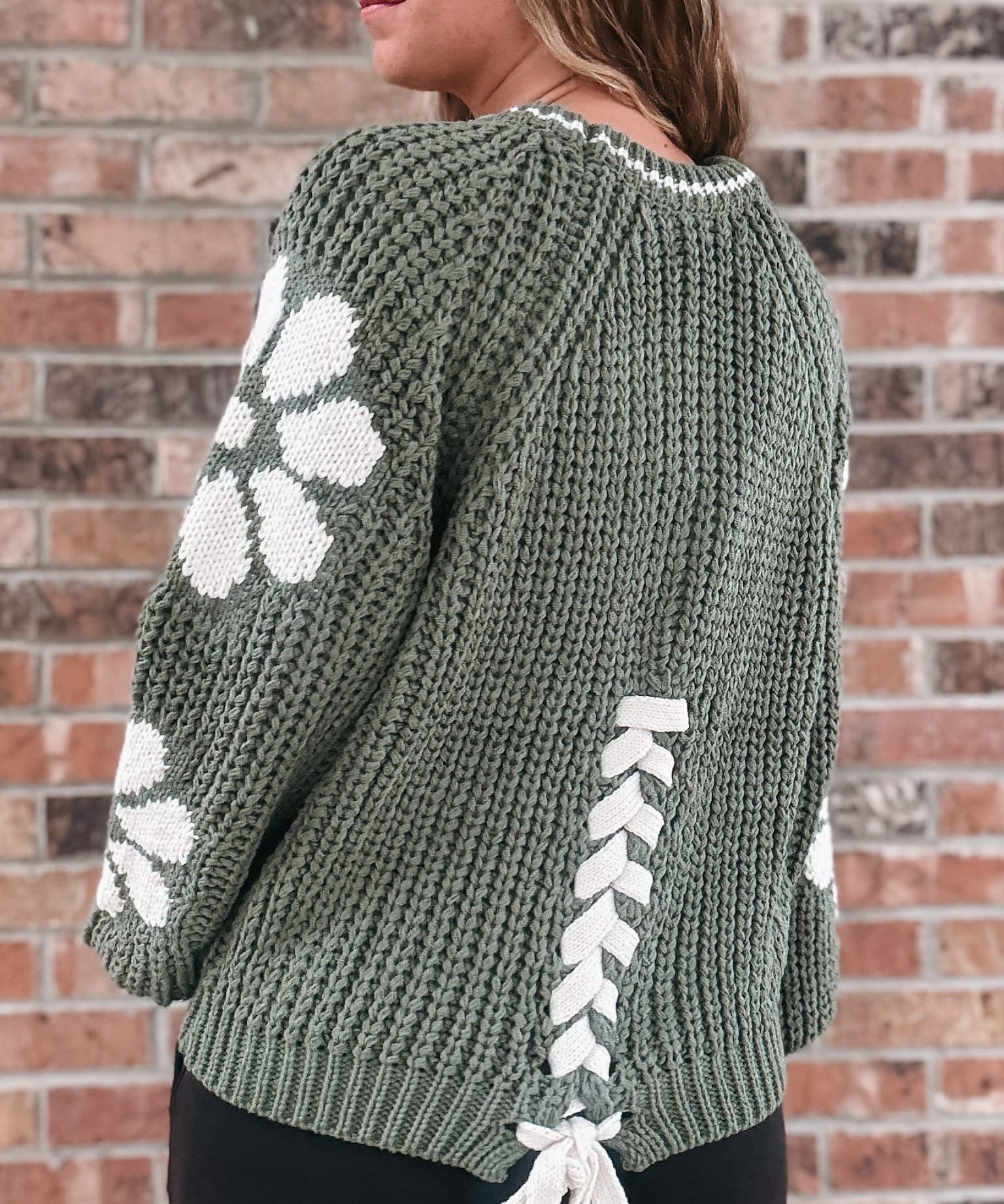 Sweaters Dolly Floral Green Sweater Raising Brave Boutique