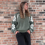 Sweaters Dolly Floral Green Sweater Raising Brave Boutique