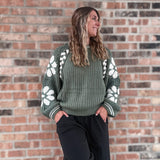 Sweaters Dolly Floral Green Sweater Raising Brave Boutique