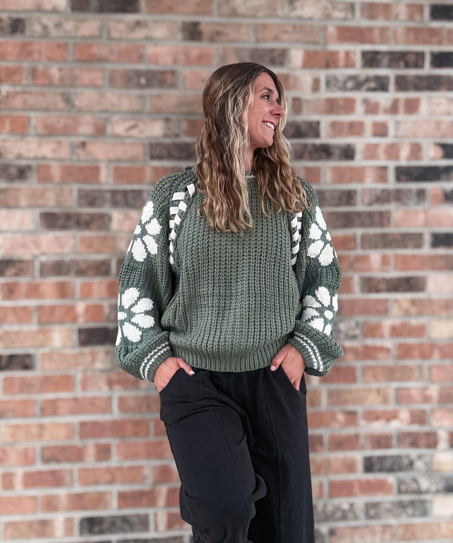 Sweaters Dolly Floral Green Sweater Raising Brave Boutique