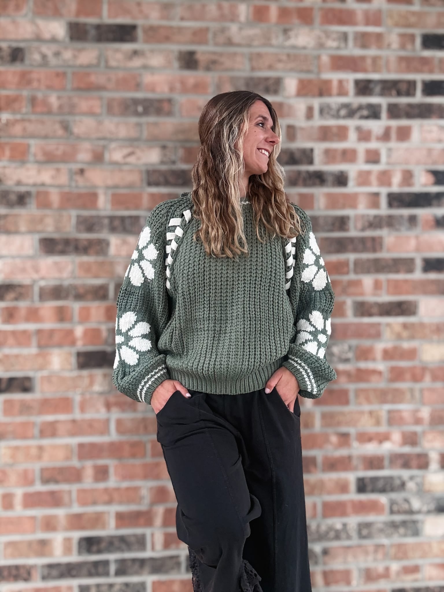 Sweaters Dolly Floral Green Sweater Raising Brave Boutique