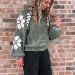 Sweaters Dolly Floral Green Sweater Raising Brave Boutique