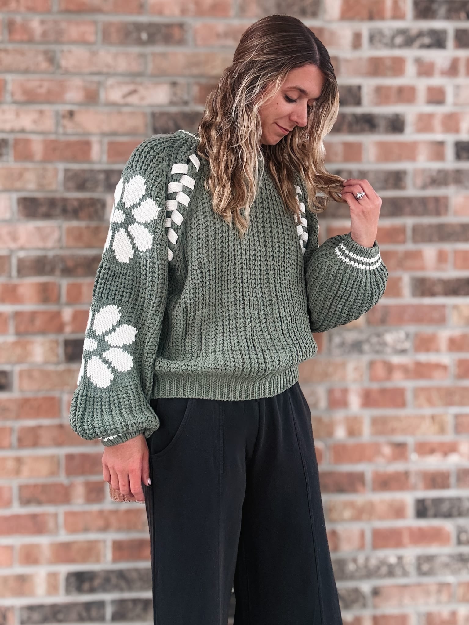 Sweaters Dolly Floral Green Sweater Raising Brave Boutique