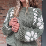 Sweaters Dolly Floral Green Sweater Raising Brave Boutique