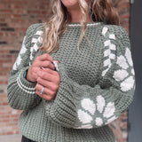 Sweaters Dolly Floral Green Sweater Raising Brave Boutique