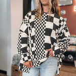 Checkered Days Oversized Waffle Knit Pullover Raising Brave Boutique