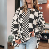 Checkered Days Oversized Waffle Knit Pullover Raising Brave Boutique