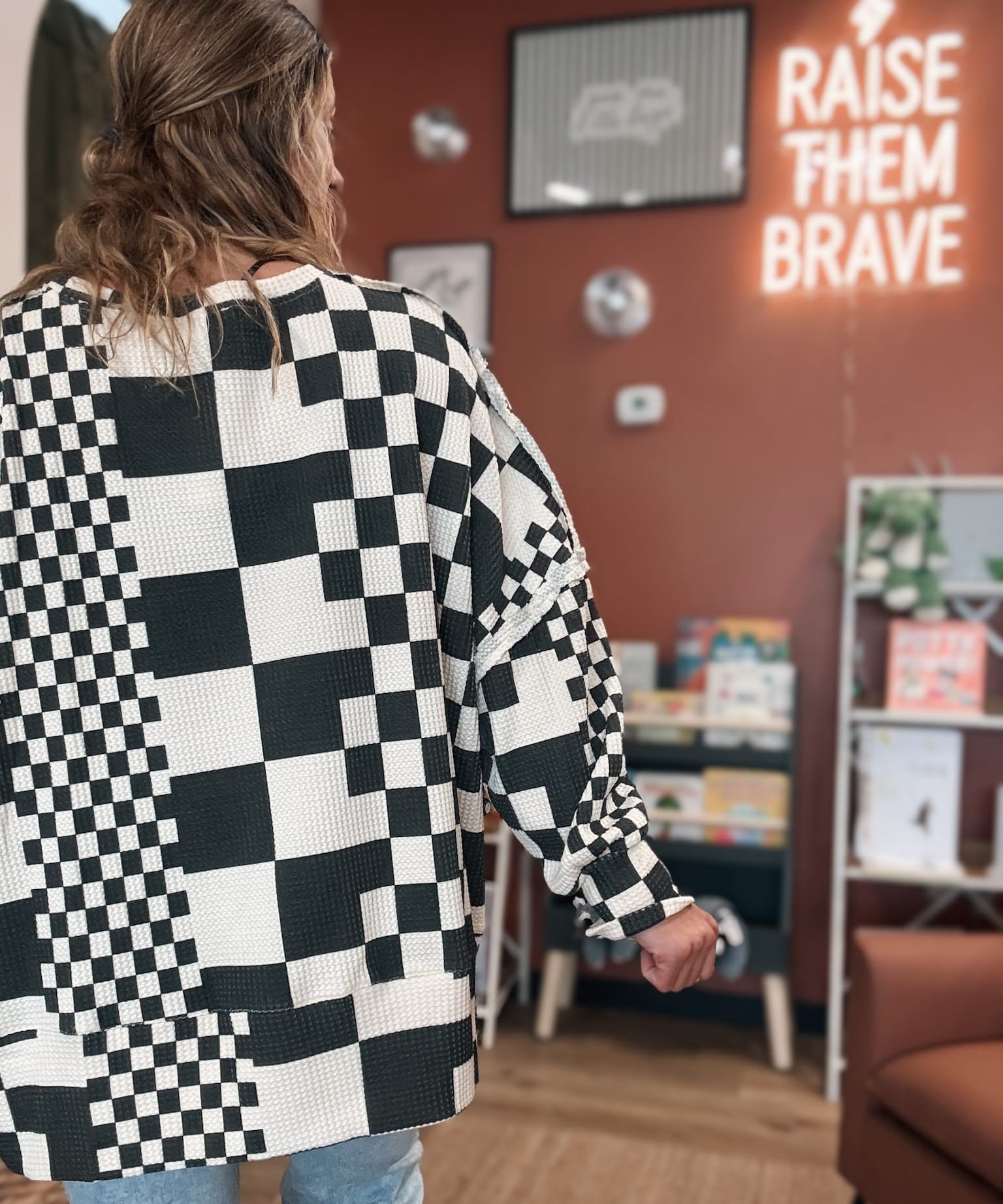 Checkered Days Oversized Waffle Knit Pullover Raising Brave Boutique