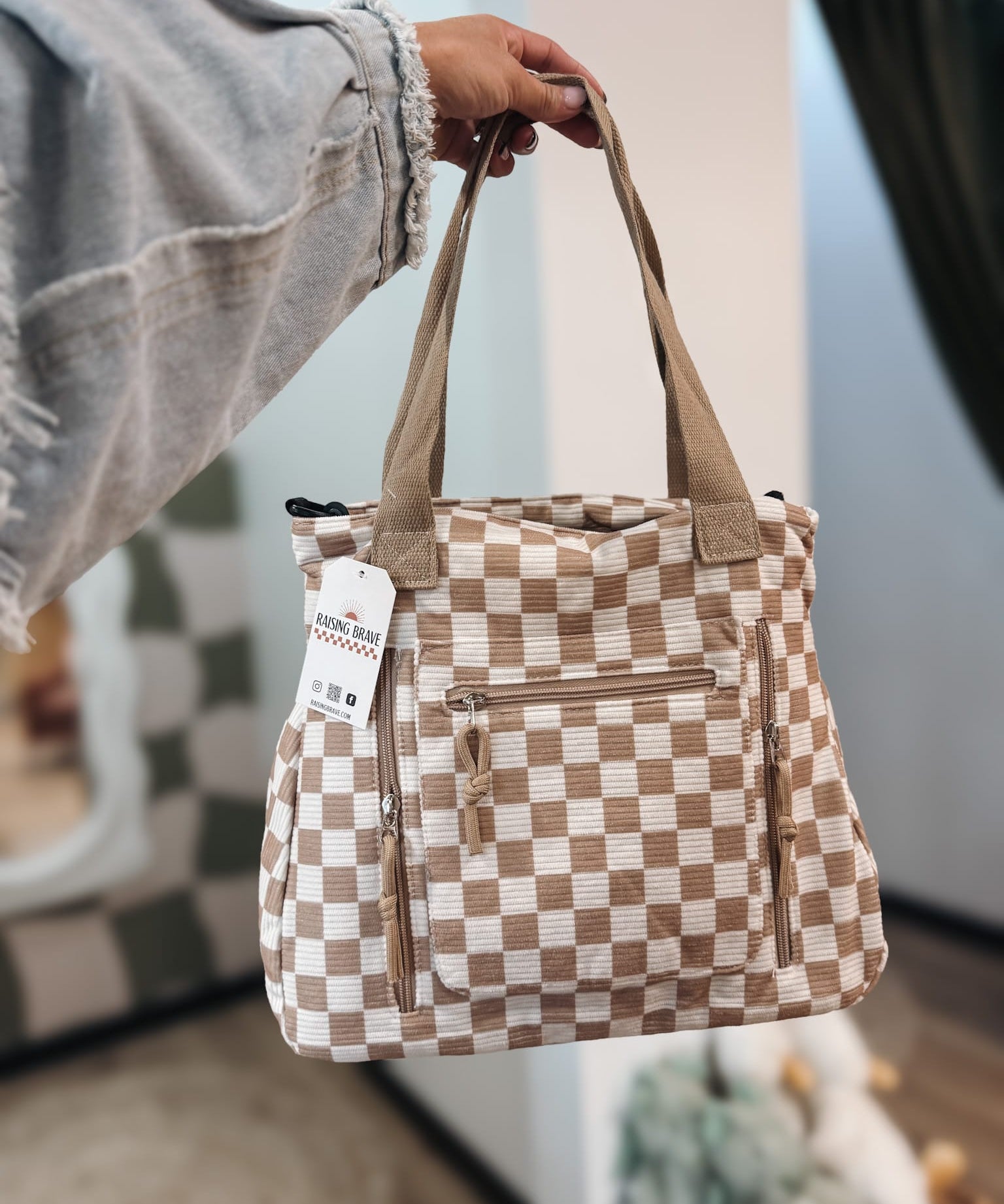 Purses Checkmate Carry All Corduroy Tote Bag Raising Brave Boutique