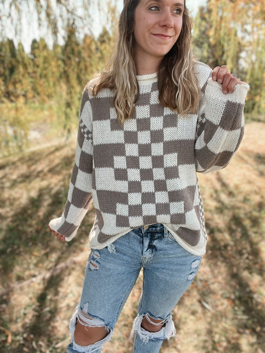 Vintage Checkered Chunky Sweater