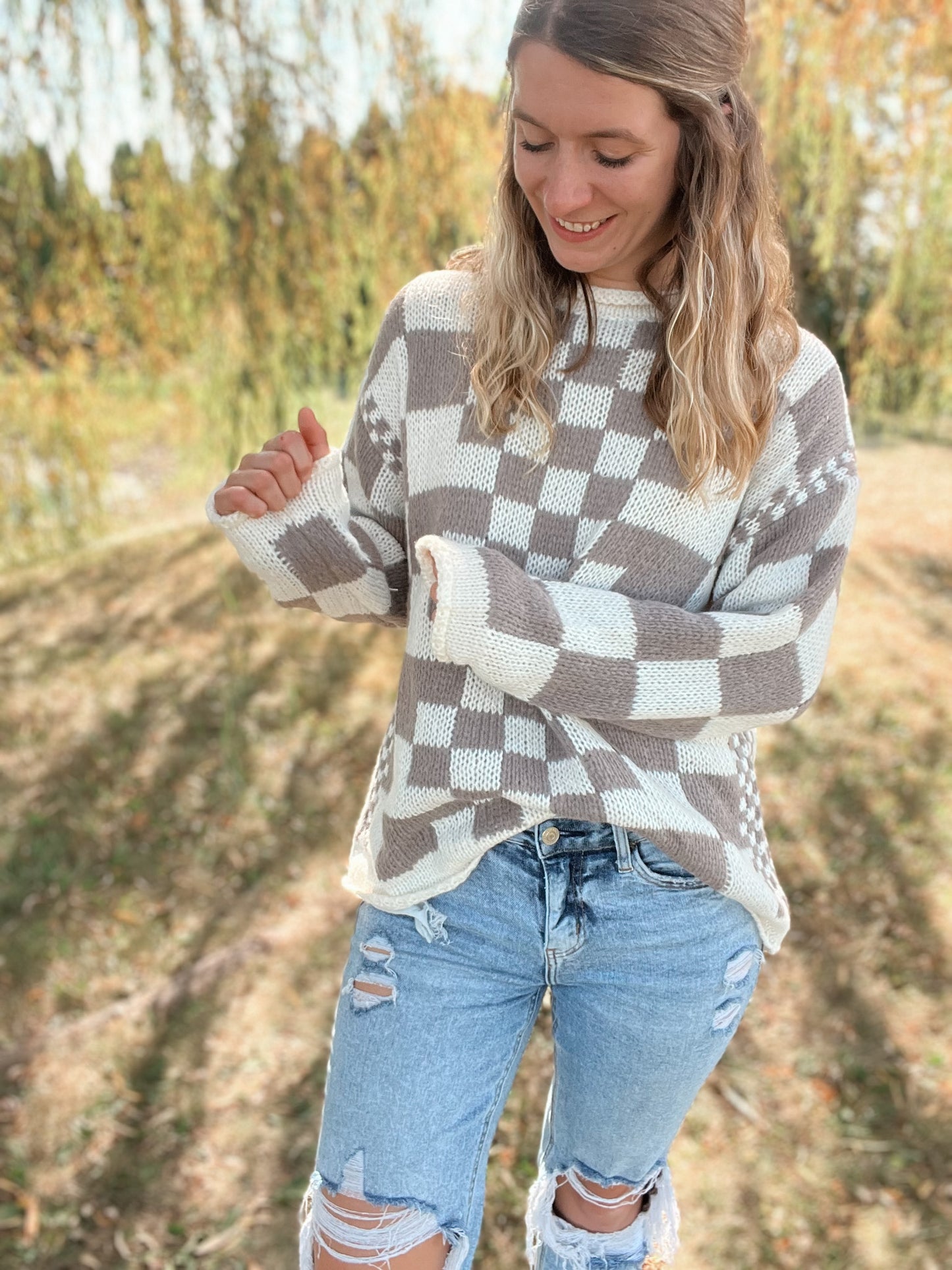 Vintage Checkered Chunky Sweater