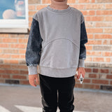 Baby Crewneck Morgan Denim Sleeve Crewneck Raising Brave Boutique