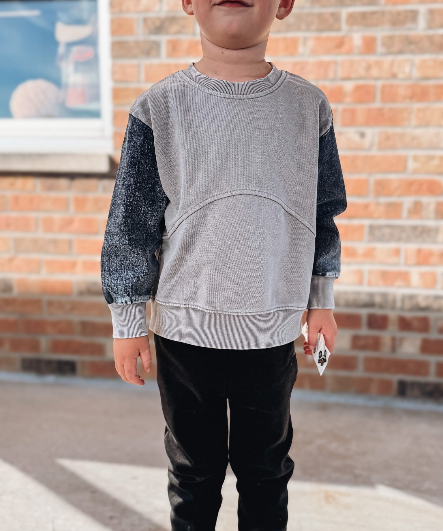 Baby Crewneck Morgan Denim Sleeve Crewneck Raising Brave Boutique